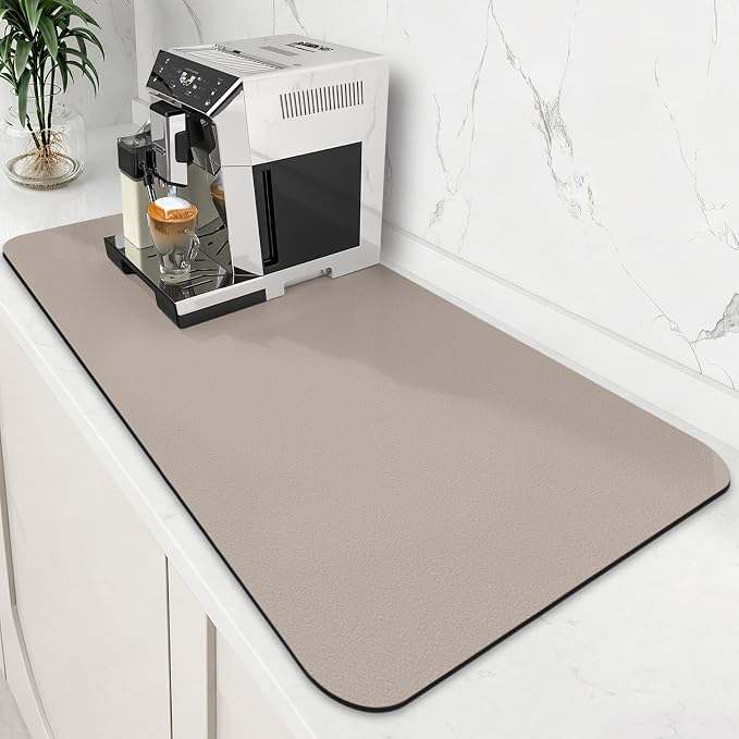 Coffee Mat Super Absorbent Dish Drying Mat Coffee Bar Mat 18"x 36", Khaki | Match with Coffee Machine Accessories Large Drying Mats for Kitchen Counter