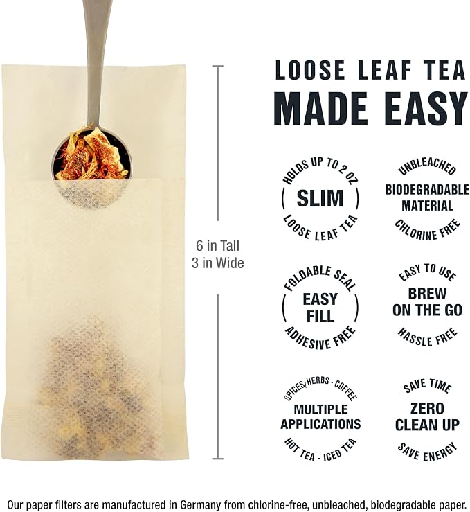 Tiesta Tea Loose Leaf Filters for Brewing, Disposable Infuser for Hot & Iced Drinks, Easy-Fill Steeper, Unbleached Paper, Single-Cup Infuser for Loose Leaves, 100 Empty Bags (Pack of 2)