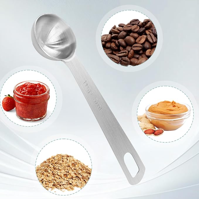 1/2 Tablespoon Stainless Steel Measuring Spoons, 2Pcs | 1/2 Tbsp | 1 1/2 Tsp | 7.5 mL | 7.5 cc, For Measuring Coffee Powder, For Measuring Grains, For Measuring Loose Tea