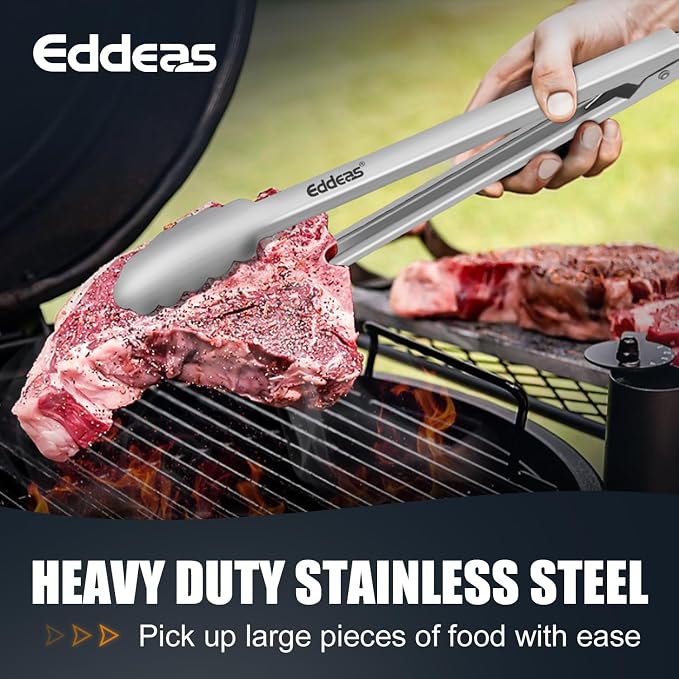 2 PCS 12 Inch Tongs for Cooking Heavy Duty All Metal Kitchen Tongs | Heat Resistant 600 Degree, All Stainless Steel Food Tongs,Non-Slip handle, Salad, Grilling, bbq, Dishwasher safe