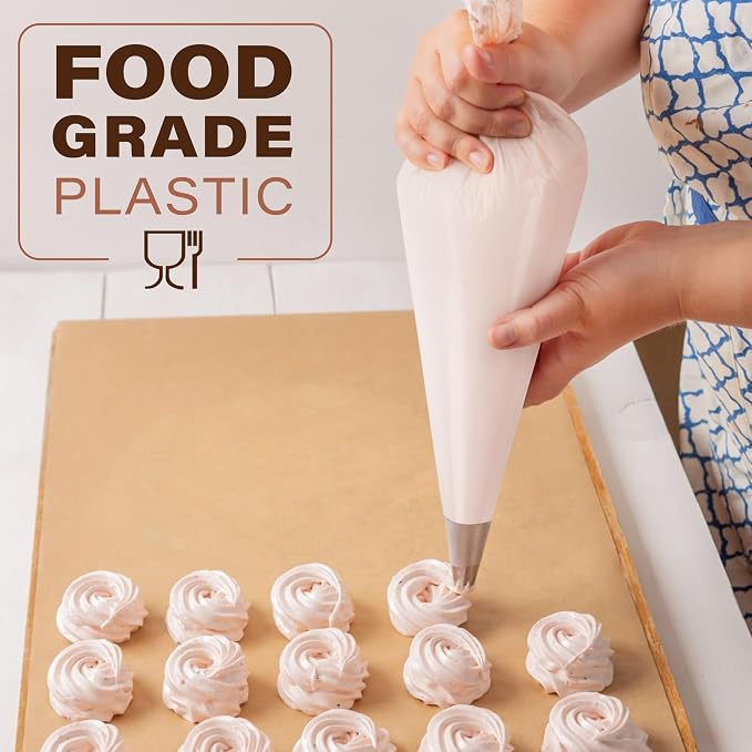 LotFancy 18 Inch Piping Bags, 100PCS Thickened Disposable Pastry Bags | With 5 Clips, Anti-Burst Icing Bags for Cream Frosting, Cake & Cookie Decorating Supplies