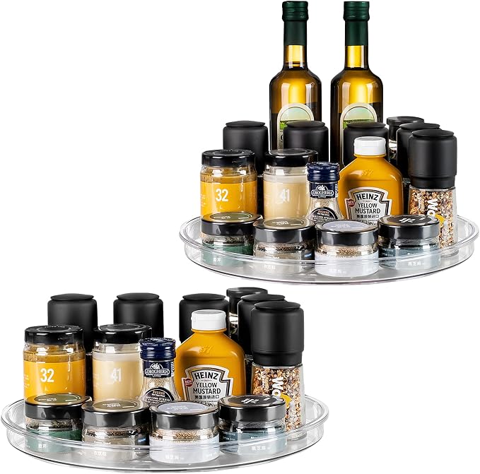 Large 13" Lazy Susan Cabinet Organizer, Non-Skid Lazy Susan Turntable Clear Lazy Susan Tray Storage Containers for Pantry, Kitchen, Countertop, Bathroom-2 Pack
