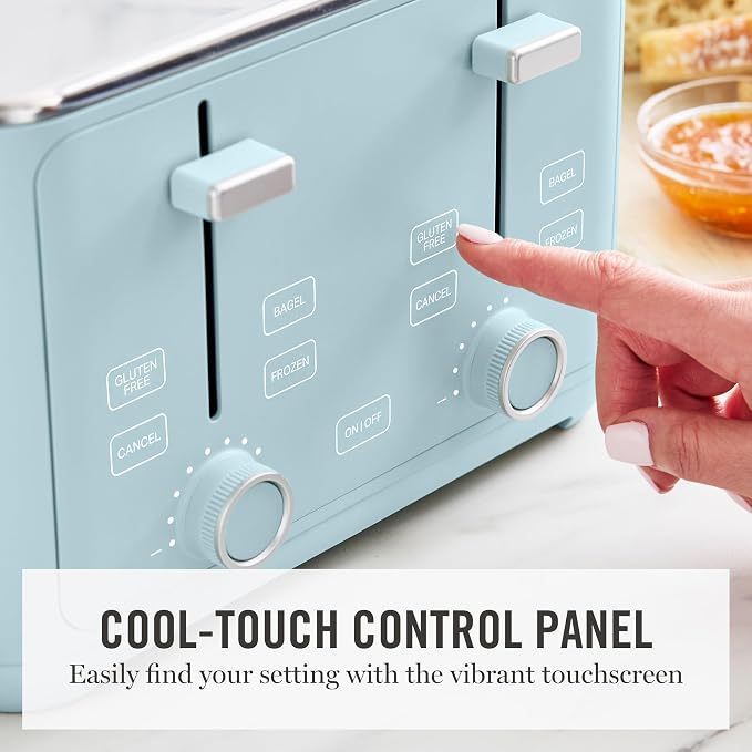 Martha Stewart 4-Slice Toaster, 3 Presets & 10 Shade Settings, Sky Blue | Gluten-Free, Bagels, Extra-Wide Self Centering Slots, Waffles & Artisan Bread, Shade Memory, Cord Wrap & Removable Crumb Tray