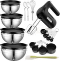 Lord Eagle 5-Speed Hand Mixer Electric With 4 Mixing Bowls Set | 300W Lightweight Kitchen Handheld Mixer with Measuring Cups & Spoons, Stainless Steel Bowls, Baking Supplies for Cake, Black