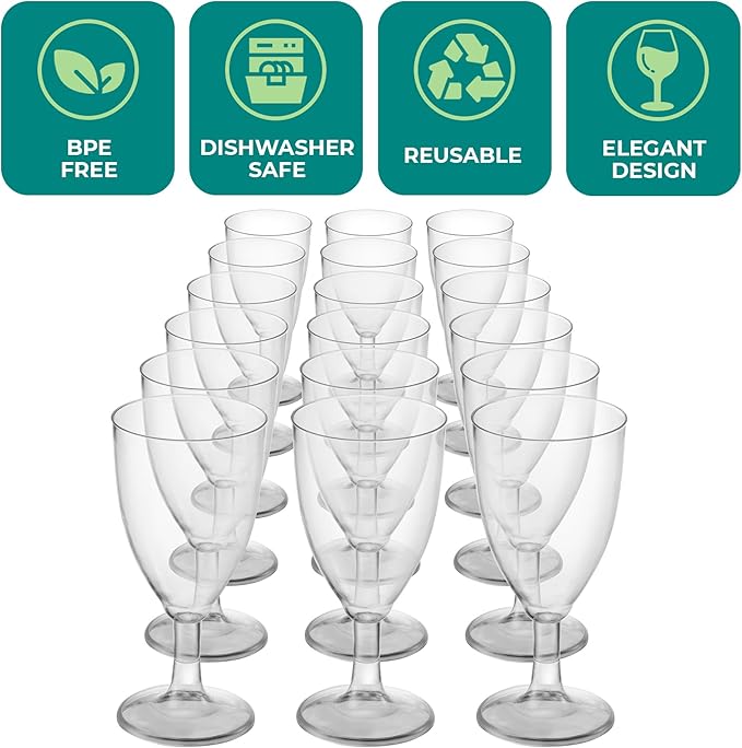 7 Oz Clear Disposable Plastic Wine Glasses (24-Pack) BPA-Free Stemmed Cups | Reusable Party Wine Cups for Outdoor Parties, Weddings, Toasts, Drinks, Catering, Receptions, Celebrations & Special Events