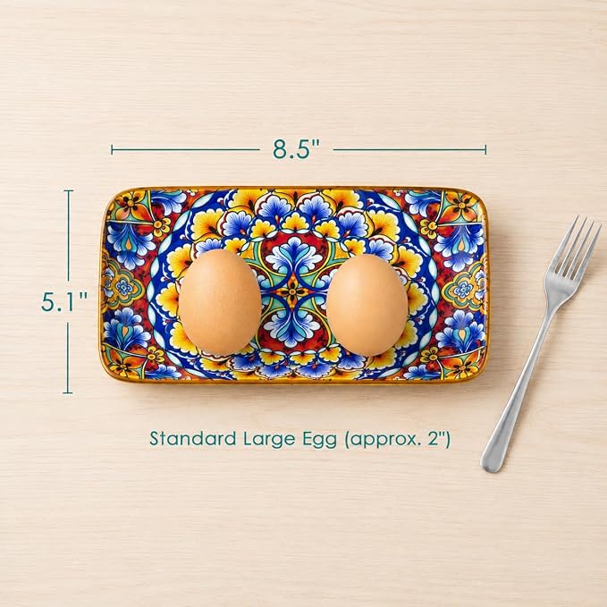 vancasso Simi 6-Piece Rectangular Ceramic Plates Set, 8.5" x 5.1" Small Dessert & Sushi Plates, Bohemian Appetizer Serving Plates, Microwave & Oven Safe Porcelain Plates