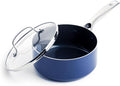 Blue Diamond 2QT Diamond Infused Ceramic Nonstick Sauce Pan with Lid, Blue | PFAS-Free Ceramic Nonstick Chef Pot, Dishwasher & Oven Safe, Durable Metal Utensil Safe, Soups, Glass Lid