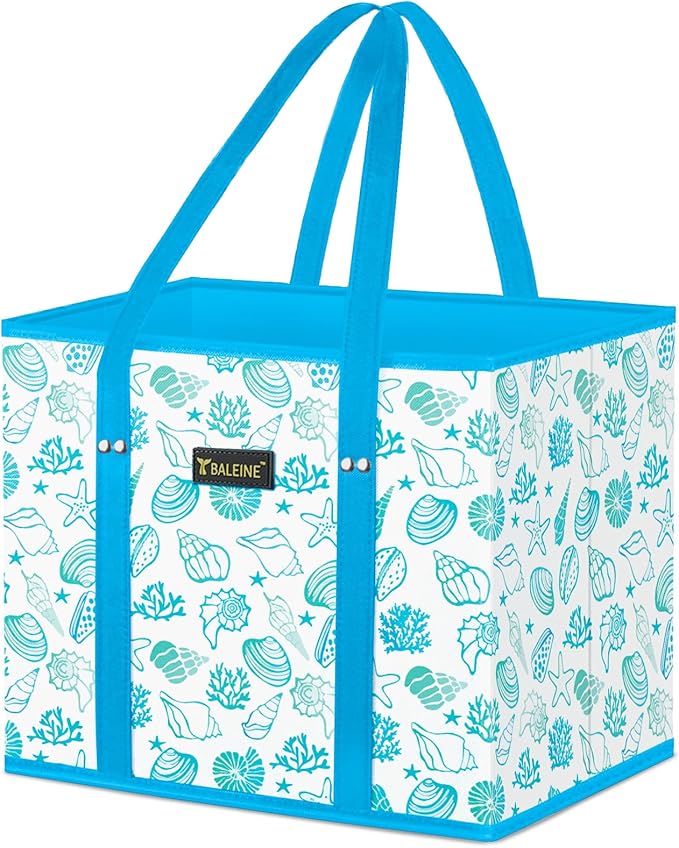 BALEINE 1PK Reusable Grocery Bags, Heavy Duty Shopping Tote Bag | 12'' Long Handles, Reinforced Bottom Keeps Upright, Fold Flat Storage, Water-Resistant Shopping Bag, Multiple Color Options
