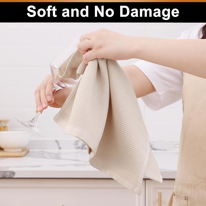 Homaxy 100% Cotton Waffle Weave Kitchen Towels, 6 Pack, Beige | Soft and Absorbent Dish Towels, 16 x 26 Inches Quick Dry Hand Towels