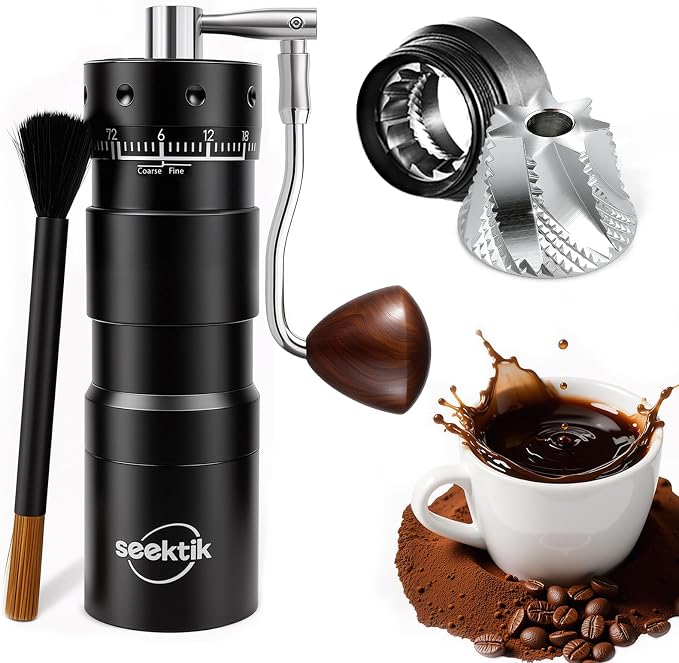 Manual Coffee Grinder Portable Hand Crank Coffee Mill for Home & Travel | Foldable Handle,Stainless Steel Conical Burr,for Espresso French Press Pour Over Drip, External Adjustable Setting,Black
