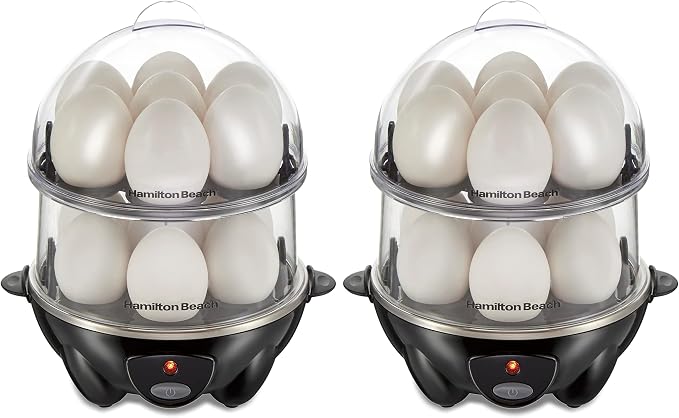 Hamilton Beach 3-in-1 Electric Egg Cooker for Hard Boiled Eggs,Poacher,Omelet Maker & Vegetable Steamer,Holds 14,Black (25508),(Pack of 2)