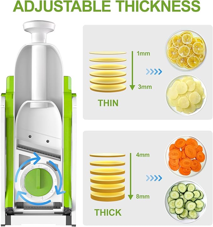 SupMaKin Safe Mandoline Slicer for Kitchen,Adjustable Potato Slicer 1-8 mm | for Vegetables Fruits Slicer with Container, Stainless Steel Blades,Faster Slicer Artifact Kitchen Gadgets Dishwasher Gifts
