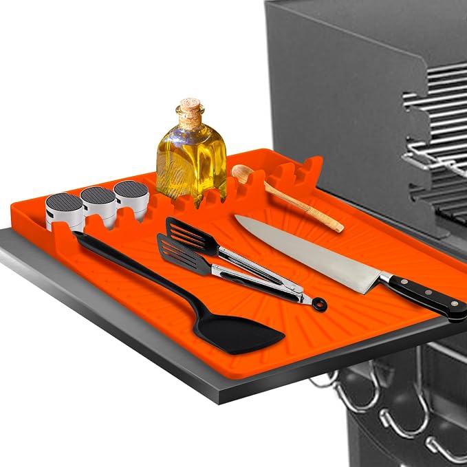 Large Silicone Grill Mat with Drip Pad, Heat Resistant Spatula Holder for Blackstone Side Shelf & Outdoor Kitchen Countertop, Reusable Griddle Accessories for BBQ Enthusiasts and Home Cooks | Heat Resistant Spatula Holder, Reusable Griddle Accessories ...