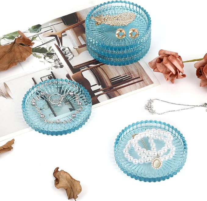 Modern Clear Coaster Set of 5- Glass Coasters for Drinks, Clear Blue | Crystal Coasters Round Cup Mat Coffee Table Decor for Office, Kitchen, Bar, Dining Room, Living Room, Patio