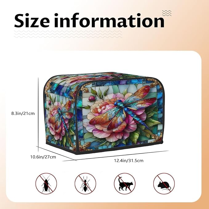 4 Slice Toaster Cover Dragonfly Flower Glass Toaster Covers Four Slice Wide Slot Waterproof and Dustproof Covers for Wide Slot Toasters and Small Appliances Kitchen Decor Gifts