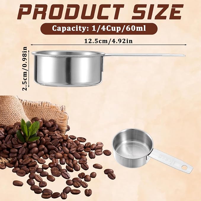 4 Pcs 1/4 Cup Measuring Cup, 60 ml Stainless Steel Measuring Cups Inner Scale Metal Liquid Measure Scoop 2 oz Cups for Coffee, Cooking, Baking, Kitchen Wet and Dry Ingredients, Dishwasher Safe