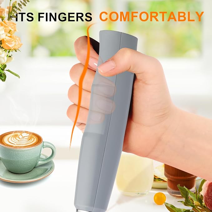 YUSWKO Handheld Milk Frother Wand for Coffee, Rechargeable Electric Whisk with 3 Heads 3 Speeds Drink Mixer Coffee Frother For Latte, Cappuccino, Hot Chocolate, Egg, Cement Gray