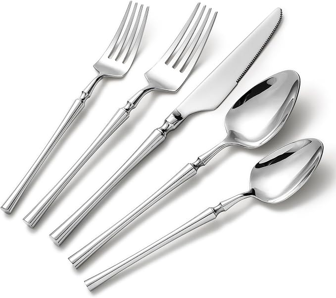 Lazycorner 30 Pcs Silverware Set Flatware Set 18/10 Stainless Steel Utensils Forks and Spoons Mirror Finish Cutlery Set for Restaurant Hotel Party Dishwasher Safe