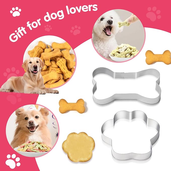 6 PCS Dog Bone and Paw Cookie Cutters, 3 Sizes, Stainless Steel | Print Shaped, For Homemade Baking Theme Party Homemade Treats Print