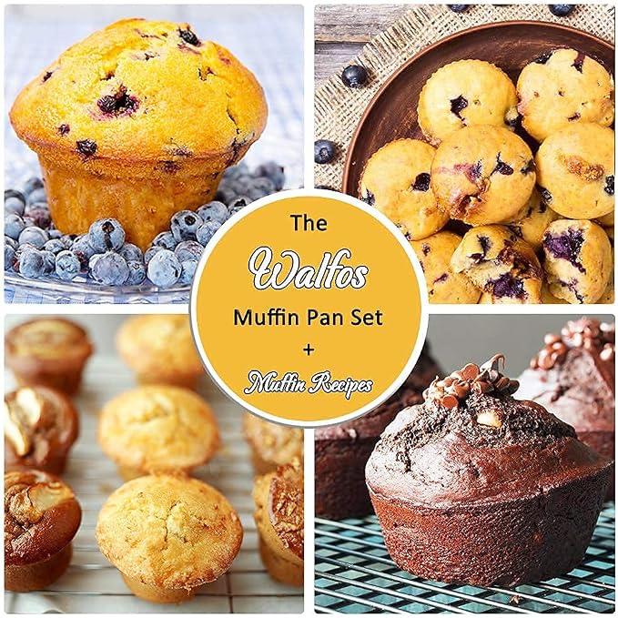 Walfos Silicone Muffin Pan - Cupcake Pans Set of 3, Including 24 Cups Mini Muffin Pans, 12 Cups Regular & 6 Cups Jumbo Muffin Pan, Release Easily - BPA Free & Dishwasher Safe