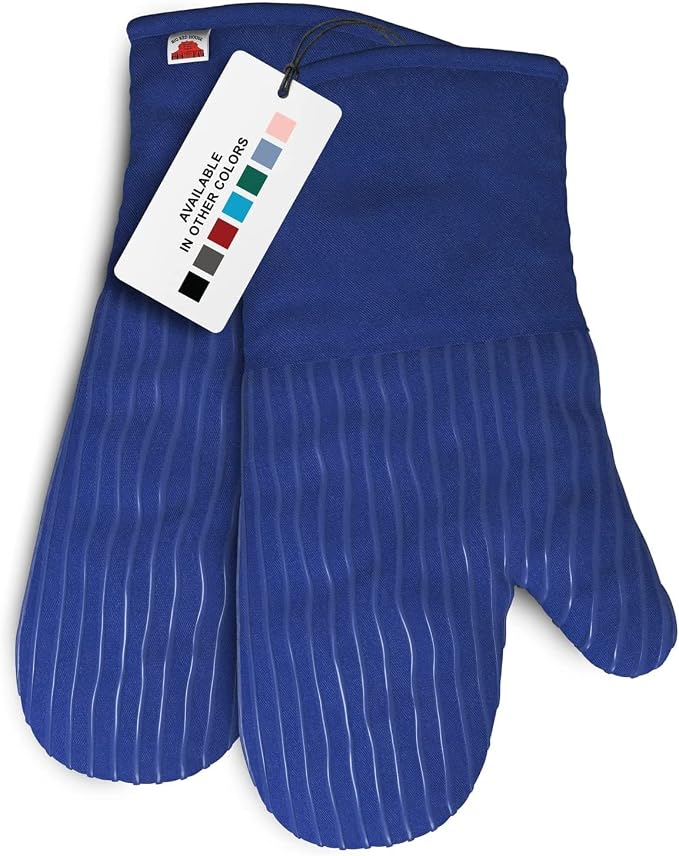 Silicone Oven Mitts - Dark Royal Blue Set of 2-12.5" - Heat Resistant to 536 F / 280 C Kitchen Gloves - Professional Grade Protection Hot Cooking Baking
