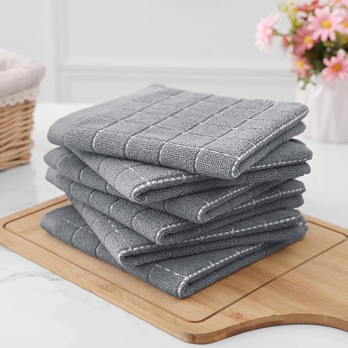 Homaxy 100% Cotton Terry Kitchen Dish Cloths, 4 Pack, Grey | Ultra Soft and Absorbent Dish Towels for Kitchen, Suitable for Drying and Washing Dishes