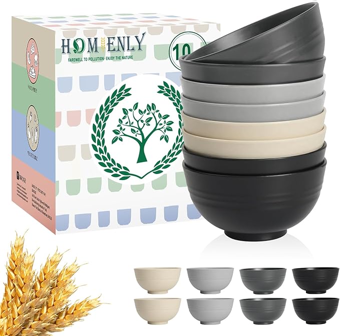 Small Soup Bowls 10 oz Wheat Straw Mini Bowls Set of 8 Alternative Plastic Bowls for Snack,Ice Cream,Dessert,Microwave Safe Bowls for Party,Unbreakable Bowls for Camping,Kitchen-Grey Stone