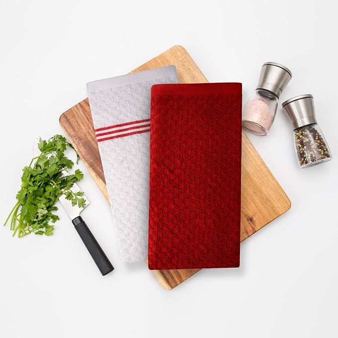 Infinitee Xclusives Kitchen Towels - 6 Pack - Cotton Dish Towel |15" x 25"| | 100% Cotton, Highly Absorbent Tea Towels - Lint Free, Soft, Durable & Quick Dry, Ideal for Drying Dishes & Kitchen Cleaning
