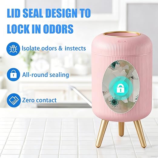 URALFA Automatic Bathroom Trash Can, Motion Sensor Trash Can Touchless | 3 Gallon Touchless Sensor Bathroom Garbage Can with Lid, Smart Trash Bin for Bedroom, Office, Restroom, Removable Legs, Pink