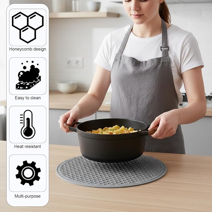 Silicone Microwave Mats, 10 inch Heat Resistant Multifunctional Mat for Kitchen, Non-Slip Silicone Trivet Dishwasher Safe, Splatter Guard, Grey 1 Pcs