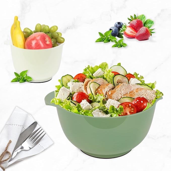 BoxedHome Classic Mixing Bowl Set, Microwave Safe, 3.5 quarts (Army Green) | BPA-Free Plastic,Dishwasher Safe,4-Piece (1.7, 2.5,3.5 & 4.5 Qt),Nesting Bowls for kitchen Baking,Salads,Meal Prep,RV,Camping