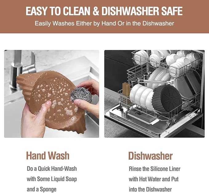 2 Pack Air Fryer Silicone Liners Pot for 3 to 5 QT, Air Fryer Silicone Basket Bowl, Replacement of Flammable Parchment Paper, Reusable Baking Tray Oven Accessories, Brown+Blk, (Top 8in, Bottom 6.75in)