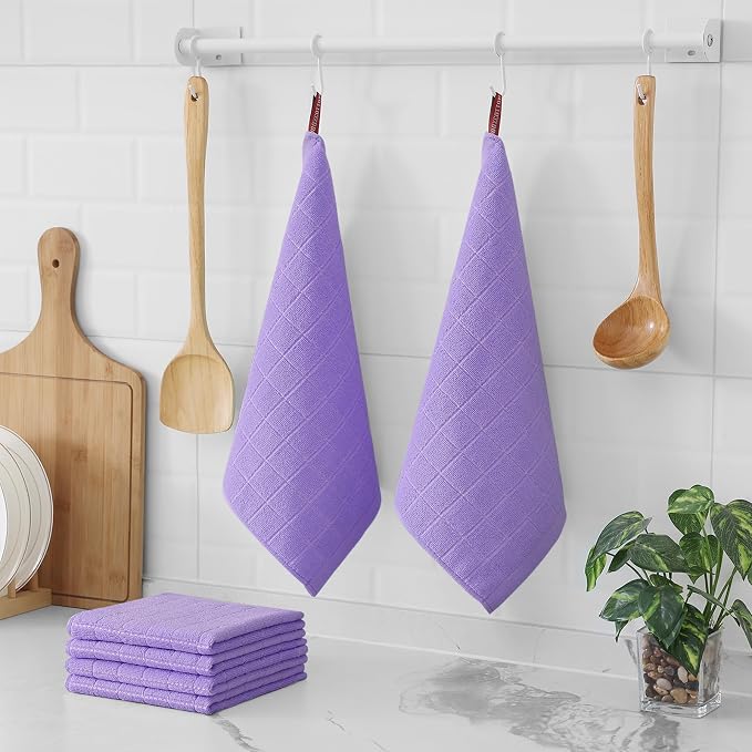 Homaxy 100% Cotton Terry Kitchen Dish Cloths, 6 Pack, Lavender | Ultra Soft and Absorbent, Suitable for Drying and Washing Dishes