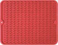 Silicone Dish Drying Mat, Non-Slip Easy Clean Sink Mat, Red, 17" x 14" | Quick-Dry Ridges, Large Heat-resistant Dish Drainer Mat for Kitchen Counter, Hangable & Roll-Up for Storage, Dishwasher Safe