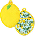 AnyDesign 2Pcs Lemon Floral Pot Holders Light Blue Lemon Shaped Heat Resistant Cotton Hot Pad Non-Slip Potholder Oven Mitt Trivet Mat for Summer Kitchen Cooking Baking, 7 x 9 Inch