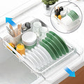 Kitsure Dish Drying Rack for Kitchen Counter, 12.2''W x 15.7''~23''L, White | Stainless Steel Sink Organization, Cutlery Holder, Home and Appartment Decor