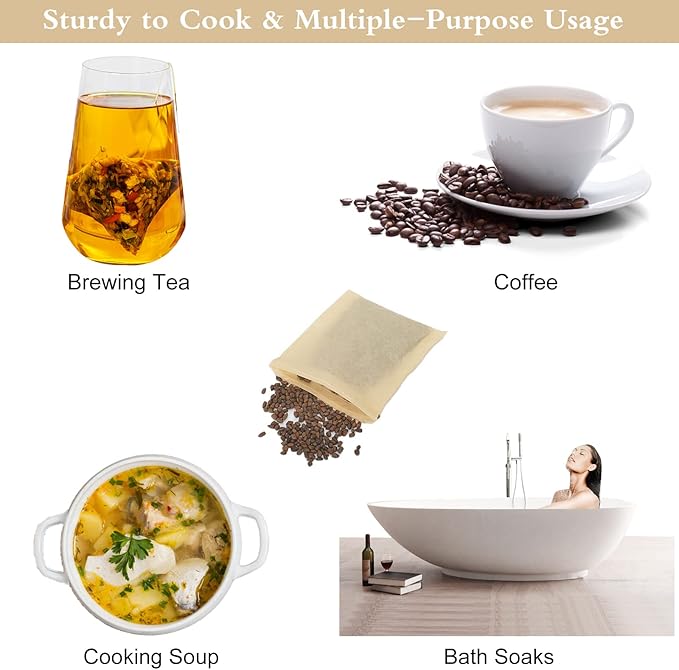 Numola Unbleached Tea Filter Bags for Loose Leaf Tea, Tea Bags Empty, Wood Pulp Filter Paper Organic Tea Infuser Bag Disposable Drawstring 100 Pcs (3.2'' x 4'')