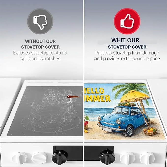 HOMETITUTE Hello Summer Stove Top Cover 28x20 Beach Car Heat Resistant