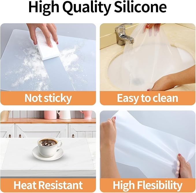 Silicone Heat Resistant Mats for Countertop, 2MM Extra Thick, 18.9*14.57 In | Silicone Mat for kitchen Counter, Non Slip Hot Pad, Waterproof , Suitable for Airfryer, Microwave, Coffee Maker, Black