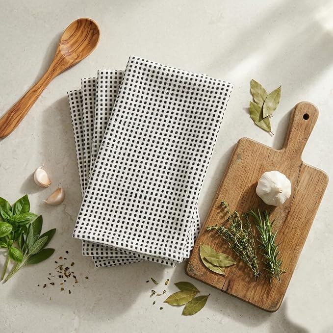 Urban Villa Kitchen Towels Cotton Dish Towels 20”x30” (Set of 6) Grey White