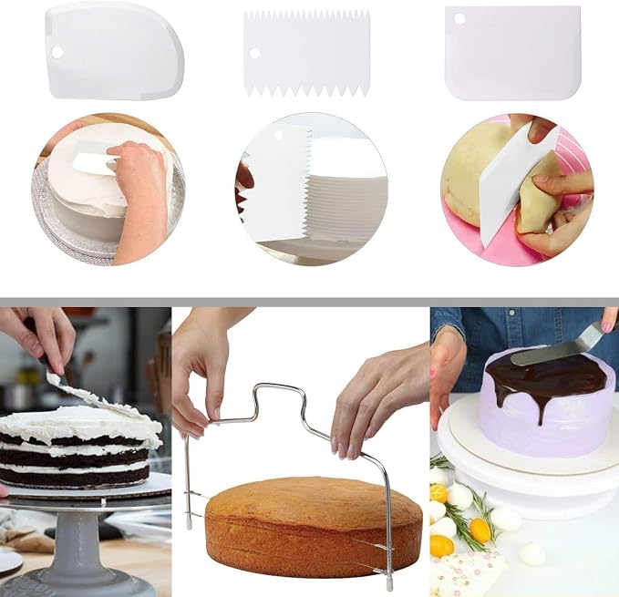 Cake Decorating Tools Supplies Kit - 82Pcs Baking Accessories with Turntable Stand Leveler 12 Piping Tips 52 Bags Icing Comb Scrapers Spatulas Cupcake Cookie Frosting Fondant Bakery Set for Beginners
