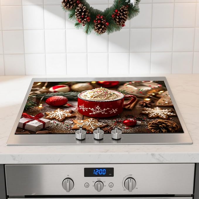 Nuxovilar Red Cup Mug Stove Cover Diatom Mud 28.35x20.47 In | Glass Protector Countertop Mat Counter Saver Cooktop Cover Kitchen Festive Decor Room (Red Cup Pattern)
