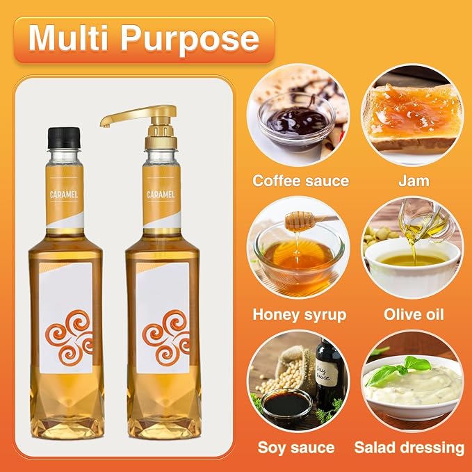 Coffee Syrup Pumps, 8 Pack Gold Syrup Pump | Skinny Syrup Pump for 750ml 25.4oz Syrup Bottle, Syrup Pump Dispenser for Coffee Bar Drinking Mixes,Davinci,Jordans