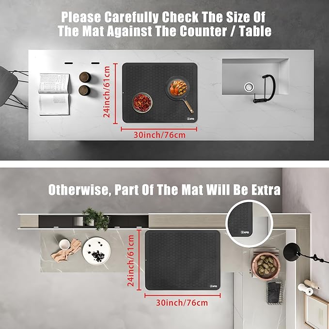 Extra Large 30x24 Inch Silicone Dish Drying Mat for Rack & Kitchen Counter | Easy Clean Silicone Drying Mat for Kitchen Counter , Non-Slip Dishes Drain Mat, Heat Resistant Silicon Dish Mat, Black, SAPID