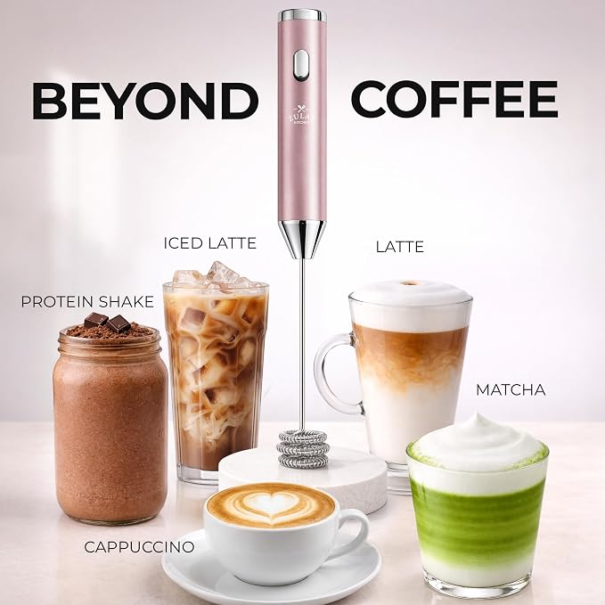 Zulay Kitchen Rechargeable Milk Frother Handheld - Frother Wand, Drink Mixer, Electric Whisk Frother, for Cappuccinos, Matcha & Protein Powder - Ultra Metal 4 Whisk, 1800mAh Pink