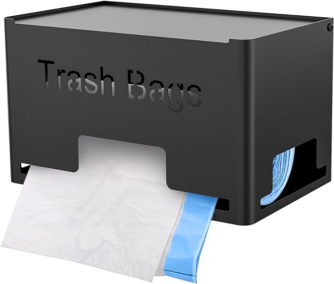 STWWO Large Trash Bag Holder Dispenser | Metal Garbage Bag Dispenser Roll Holder, Kitchen Trash Storage Organizer for Under Sink, Wall Mounted or Freestanding, Black