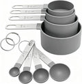 Measuring Cups Set Measuring Spoons Set, Nesting Measure Cups with Stainless Steel Handle, For Measuring Dry and Liquid Ingredients Small Teaspoon with Plastic Head (Grey)