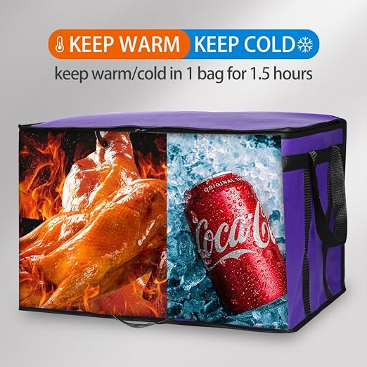 Bodaon 5-Pack Cooler Insulated Food Delivery Bag, Rideshare Delivery Bag, XXX-Large Thermal Bags for Catering/Hot Pizza, Travel/Camping/Picnic/Grocery Reusable Warmer Frozen, Purple-Black Edge