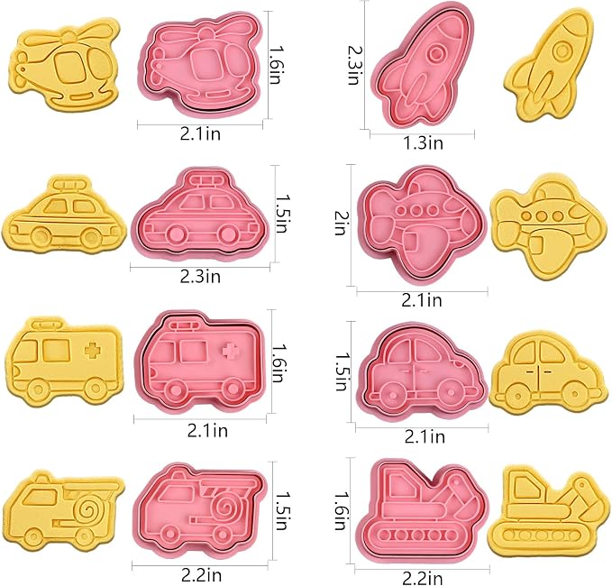 8 Piece Transportation Vehicle Cookie Cutters With Plunger Stamper | Transportation Theme Embossing Cutter For Fondant Biscuit Pastry Cheese Baking