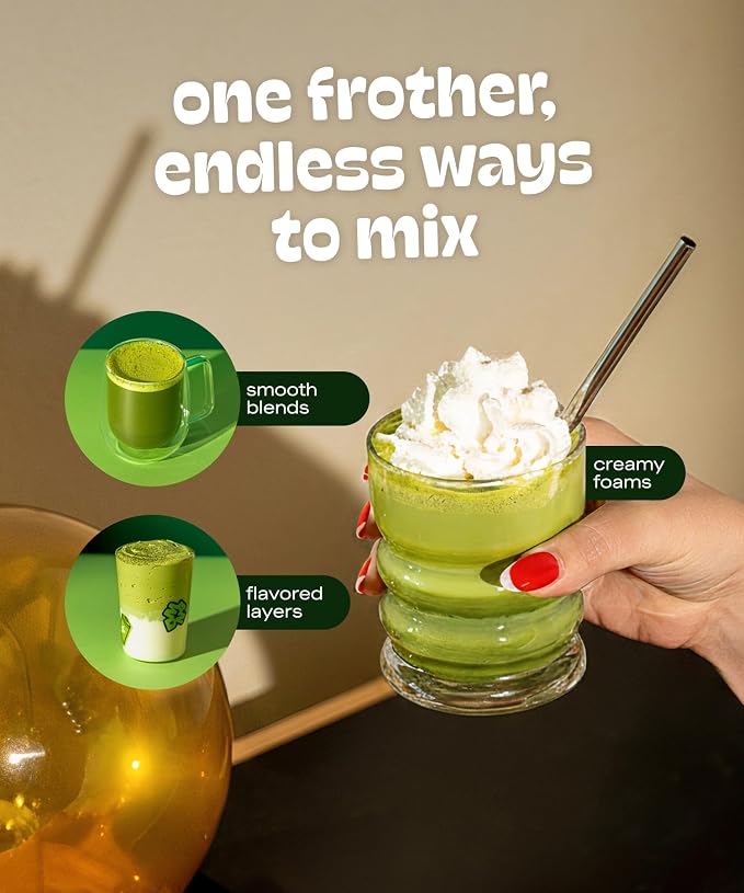 Matcha DNA Handheld Milk Frother Wand, Electric Stainless Steel Whisk Mixer | Stainless Steel Whisk, Lightweight Battery-Operated Design, Mixes Coffee, Matcha Lattes, Protein Shakes & Other Drinks